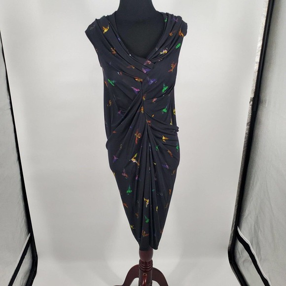 NEW Alexander McQueen SZ XS Black Butterfly Ruched Cocktail Dress 2012 Bodycon - Picture 2 of 12